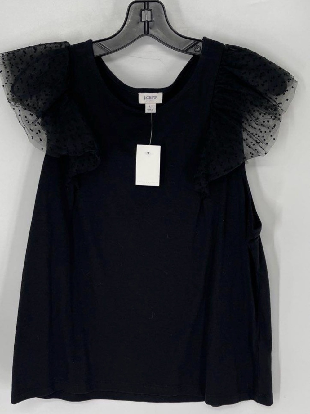 J. Crew Black Tank with Sheer Dot-Trim Flutter Sleeves